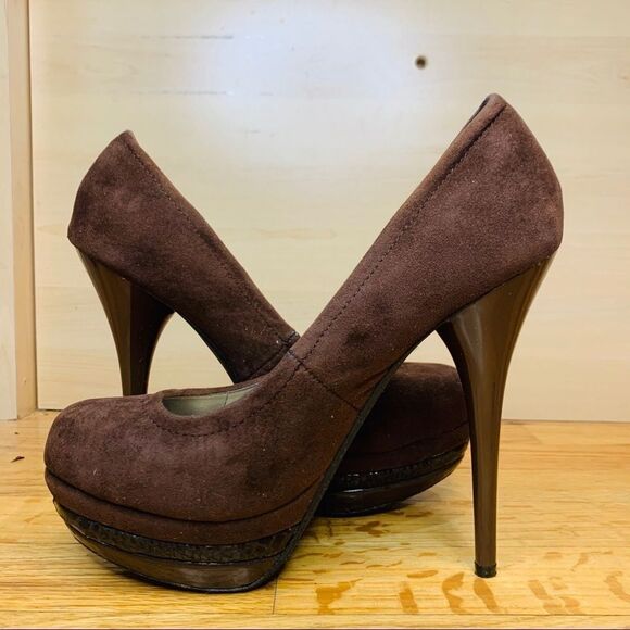 Fusion Brown Suede Platform Heels Size 7.5 - Picture 3 of 8
